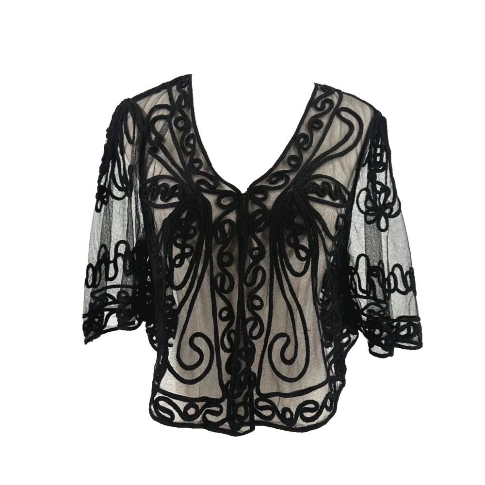 Pretty Angel Kimono Top M Sheer Embroidered Silk Blend Fairycore Festival Whimsy